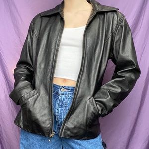 Zip up leather jacket